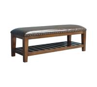 Banc de rangement moderne avec étagère à lattes, pas de montage nécessaire, forte capacité de charge, coussin haute résilience, parfait pour bout de lit ou salon