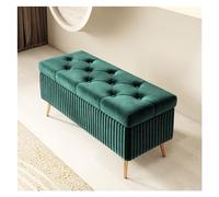 Banc de rangement moderne - Banc d'entrée, ottoman pour bout de lit de chambre à coucher, banc moderne en velours pour pied de lit, banc rembourré avec pieds dorés décoratifs (vert foncé, 100 x 40 x
