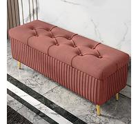 Banc de Rangement Moderne/Banque de Rangement en Velours/Banque de Bout de Lit avec Rangement, Pieds en Métal Doré, Bouton Tufté, pour Salon Chambre Couloir, 100/90/80 * 40 * 45CM,C,90 * 40