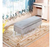 Banc de rangement moderne capitonné en velours avec motif touffeté en peluche, gris, 78,7 x 40,6 x 43,2 cm, élégant bout de lit pour entrée ou salon