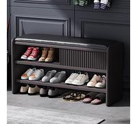 Banc de rangement moderne en bois avec coussin en cuir rembourré avec organiseur d'armoire, meubles gris foncé/noir 80 x 30 x 45 cm
