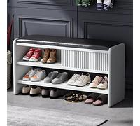 Banc de rangement moderne en bois avec coussin en cuir rembourré pour couloir, armoire, meuble (blanc/noir, 61 x 30,5 x 45,7 cm)