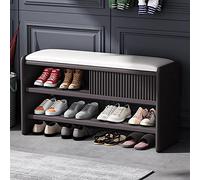 Banc de rangement moderne en bois avec coussin en cuir rembourré pour couloir, armoire, meuble gris foncé, blanc, 100 x 30 x 45 cm