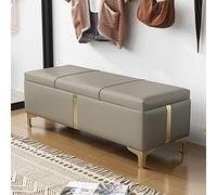 Banc de rangement moderne en cuir avec pieds en métal, ottomane capitonné pour chambre à coucher, salon et entrée, grande capacité avec charnière de sécurité, meuble de maison élégant