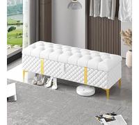 Banc de rangement moderne en cuir capitonné élégant avec compartiment caché, parfait pour chambre à coucher ou salon design luxueux