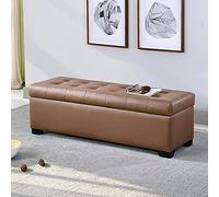 Banc de rangement moderne en cuir - Tabouret à langer rectangulaire rembourré pour salon, chambre à coucher, entrée, couloir - Jaune doré 100 x 45 x 40 cm