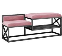 Banc de rangement moderne en fer avec deux sièges, étagère à chaussures et tabouret pour couloir, salle de bain ou chambre à coucher
