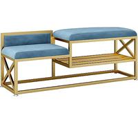 Banc de rangement moderne en fer avec deux sièges, étagère à chaussures et tabouret pour couloir, salle de bain ou chambre à coucher