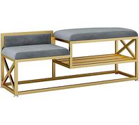 Banc de rangement moderne en fer avec deux sièges, étagère à chaussures et tabouret pour couloir, salle de bain ou chambre à coucher