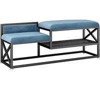 Banc de rangement moderne en fer avec deux sièges, étagère à chaussures et tabouret pour couloir, salle de bain ou chambre à coucher