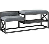 Banc de rangement moderne en fer avec deux sièges, étagère à chaussures et tabouret pour couloir, salle de bain ou chambre à coucher