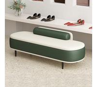 Banc de rangement moderne en simili cuir avec coussin lombaire pour entrée de salon, repose-pieds, tabouret vert foncé et beige, 80 cm