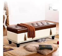 Banc de rangement moderne en simili cuir avec repose-pieds élégant pour salon et chambre à coucher Crème et marron 60 x 40 x 42 cm