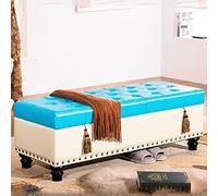Banc de rangement moderne en simili cuir pour salon et chambre à coucher, repose-pieds multifonctionnel, avec rangement caché, crème et turquoise, 60 x 40 x 42 cm