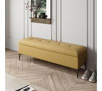 Banc de rangement moderne en similicuir jaune avec base en métal et repose-pieds rembourré pour chambre à coucher, salon, entrée - Meuble à chaussures de luxe 99,6 x 40,4 x 45,7 cm