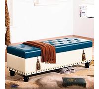 Banc de rangement moderne en similicuir pour salon et chambre à coucher, repose-pieds et siège, multifonctions, crème et bleu, 60 x 40 x 42 cm, décoration d'intérieur élégante et économiseur d'espace