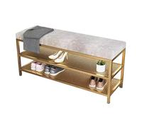 Banc de rangement moderne en velours à 3 niveaux avec cadre en métal doré, ottomane élégante 2 en 1 pour chambre à coucher et lit peu encombrant