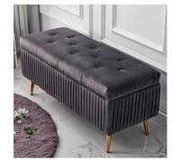 Banc de rangement moderne en velours avec base dorée - Repose-pieds touffeté pour chambre à coucher, salon, entrée, salle à manger - Rangement rembourré à rabat (100 x 40 x 45 cm) - Élégant et