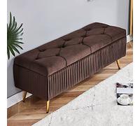 Banc de rangement moderne en velours avec repose-pieds capitonné avec pieds dorés, design élégant pour entrée et chambre à coucher, solution de rangement polyvalente.