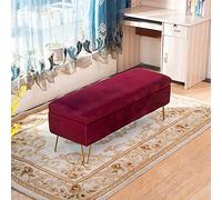Banc de rangement moderne en velours capitonné rouge ottomane en peluche, élégant bout de lit pour salon et entrée, 60 x 40 x 43 cm