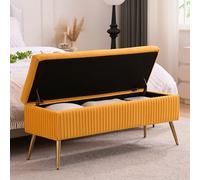 Banc de rangement moderne en velours pour chambre à coucher, ottomane touffetée avec pieds dorés, banc rectangulaire élégant pour salon, entrée, jaune moutarde, 115,6 cm de large