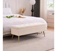 Banc de rangement moderne en velours pour chambre à coucher, ottomane touffetée avec pieds dorés, élégante extrémité de lit, pour salon, entrée ou fenêtre (blanc ivoire, 115,6 cm de largeur)