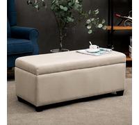 Banc de Rangement Moderne et Lavable, Banquette de Bout de lit rembourrée en Coton et Lin, Coffre de Rangement en Bois Massif, Pouf de Rangement pour Salon et Chambre à Coucher - A