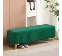 Banc de rangement moderne et long supplémentaire avec jambes dorées, grand espace de rangement, banc d'entrée de l'espace avec charnières en métal de sécurité, banc de rangement pour pieds pour