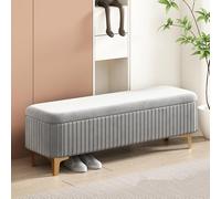 Banc de rangement moderne et long supplémentaire avec jambes dorées, grand espace de rangement, banc d'entrée de l'espace avec charnières en métal de sécurité, banc de rangement pour pieds pour