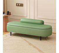 Banc de rangement moderne ottoman avec coussin lombaire en simili cuir pour entrée élégante extrémité de lit, siège de lit, tabouret repose-pieds de 80 cm, tabouret de salon vert