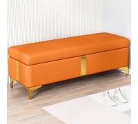 Banc de rangement moderne rembourré avec pieds dorés en similicuir ottoman pour chambre à coucher, siège de rangement élégant avec couvercle à charnière et repose-pieds décoratif.