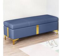 Banc de rangement moderne rembourré en cuir avec pieds dorés, siège d'entrée ottomane rembourrée pour extrémité de chambre à coucher, solution de rangement élégante avec dessus à charnière