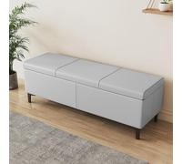 Banc de rangement moderne rembourré en similicuir élégant avec assise douce et pieds en métal, tabouret à langer polyvalent pour chambre à coucher et salon, gris