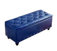 Banc de rangement moderne touffeté, ottoman rectangulaire en similicuir avec repose-pieds relevable pour chambre à coucher et entrée, coffre à chaussures bleu marine, 70 x 45 x 40 cm