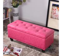 Banc de rangement multifonction en cuir synthétique rose avec extrémité rabattable pour lit et tabouret à langer à rivet 120 x 40 x 43 cm - Organiseur élégant pour la maison