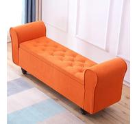 Banc de rangement multifonctionnel en bois massif avec accoudoirs et siège rembourré, ottomane antidérapante pour chambre à coucher, salon, couloir, entrée, dressing - 180,1 cm, orange