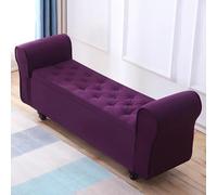 Banc de rangement multifonctionnel en bois massif avec accoudoirs rembourrés pour chambre à coucher, salon, couloir et entrée - Rangement antidérapant pour chaussures - 100,1 cm - Violet