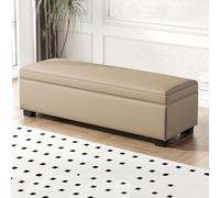 Banc de rangement multifonctionnel moderne rembourré pour chaussures Ottomane en cuir synthétique Siège d'entrée pour chambre à coucher et salon 160 x 40 x 40 cm Café clair A