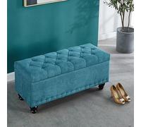 Banc de rangement ottoman bleu pour entrée, boîte de rangement pour chaussures, couloir, nizer chambre d'enfant, pouf d'intérieur de 40 cm, décoration élégante et fonctionnelle.