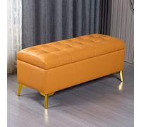 Banc de rangement ottoman en similicuir avec repose-pieds - Grand coussin - Capacité de 150 kg - Décoration d'intérieur élégante - Couleurs bleu et orange - Solution d'assise polyvalente
