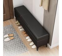 Banc de rangement ottoman en similicuir gris moyen - Repose-pieds, coffre à jouets et chaussures - Assise cubique élégante et repose-pieds long étroit avec pieds (80 cm)