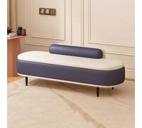 Banc de rangement ottoman moderne avec coussin lombaire - Élégant siège d'entrée et de salon, repose-pieds en cuir synthétique, bleu foncé et beige, solution de rangement pour extrémité de lit de 80