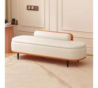 Banc de rangement ottoman moderne avec siège en simili cuir, boîte de rangement élégante, banc de lit avec coussin lombaire et repose-pieds beige - 80 cm