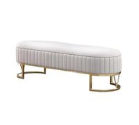 Banc de rangement ottoman moderne pour chambre à coucher et salon - Tabouret de chevet rembourré avec pieds en métal élégant beige moyen pour entrée et extrémité de lit