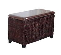 Banc de rangement ottoman - Organiseur de jouets en rotin avec dessus en cuir - Tabouret repose-pieds multifonction