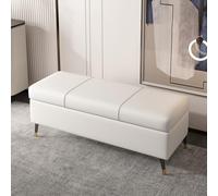 Banc de rangement ottoman rectangulaire en cuir rembourré avec charnière de sécurité et pieds en métal pour chambre ou bout de lit, 130 x 40 x 45 cm