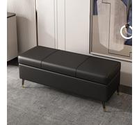 Banc de rangement ottoman rectangulaire en cuir rembourré avec charnière de sécurité et pieds en métal pour chambre ou bout de lit, 130 x 40 x 45 cm