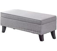 Banc de rangement ottoman, repose-pieds rembourré avec tissu en lin et pieds en bois, convient comme table basse ou repose-pieds pour le salon