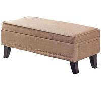 Banc de rangement ottoman, repose-pieds rembourré avec tissu en lin et pieds en bois, convient comme table basse ou repose-pieds pour le salon