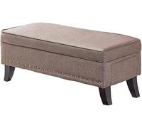 Banc de rangement ottoman, repose-pieds rembourré avec tissu en lin et pieds en bois, convient comme table basse ou repose-pieds pour le salon